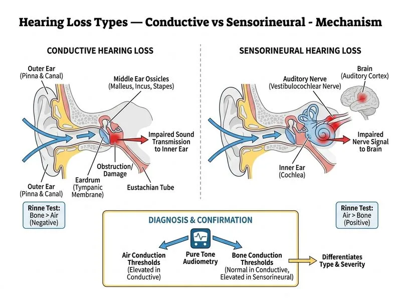Hearing Loss Types — Conductive vs Sensorineural diagram