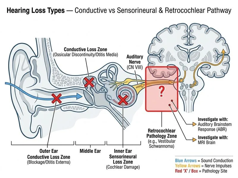 Hearing Loss Types — Conductive vs Sensorineural diagram