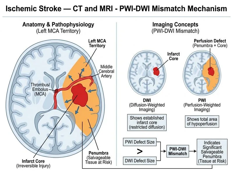 Ischemic Stroke — CT and MRI diagram