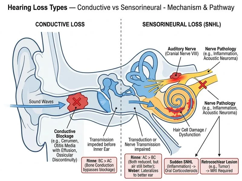 Hearing Loss Types — Conductive vs Sensorineural diagram