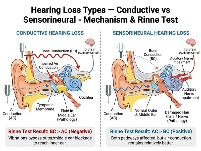 Hearing Loss Types — Conductive vs Sensorineural diagram