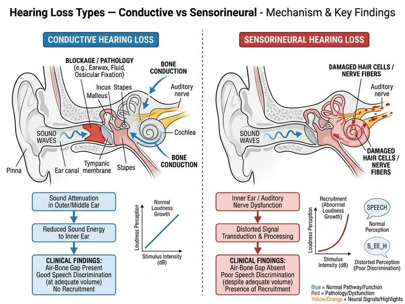 Hearing Loss Types — Conductive vs Sensorineural diagram