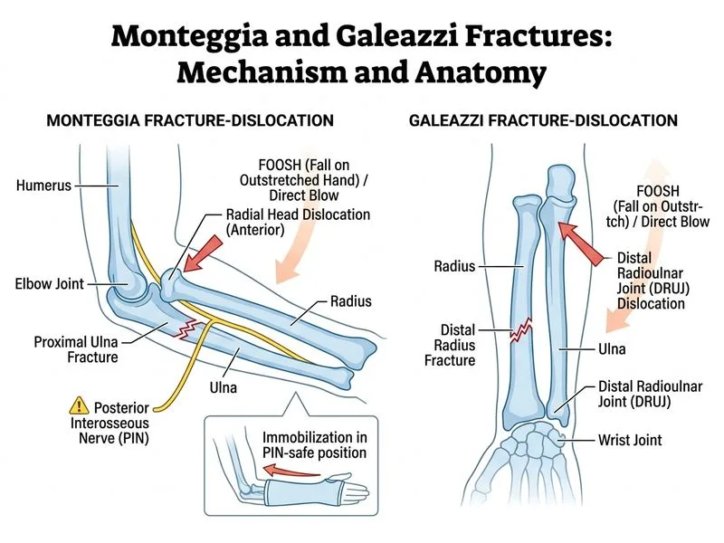 Monteggia and Galeazzi Fractures diagram