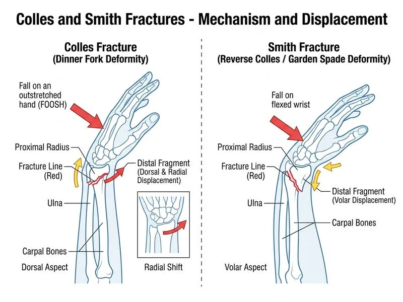 Colles and Smith Fractures diagram