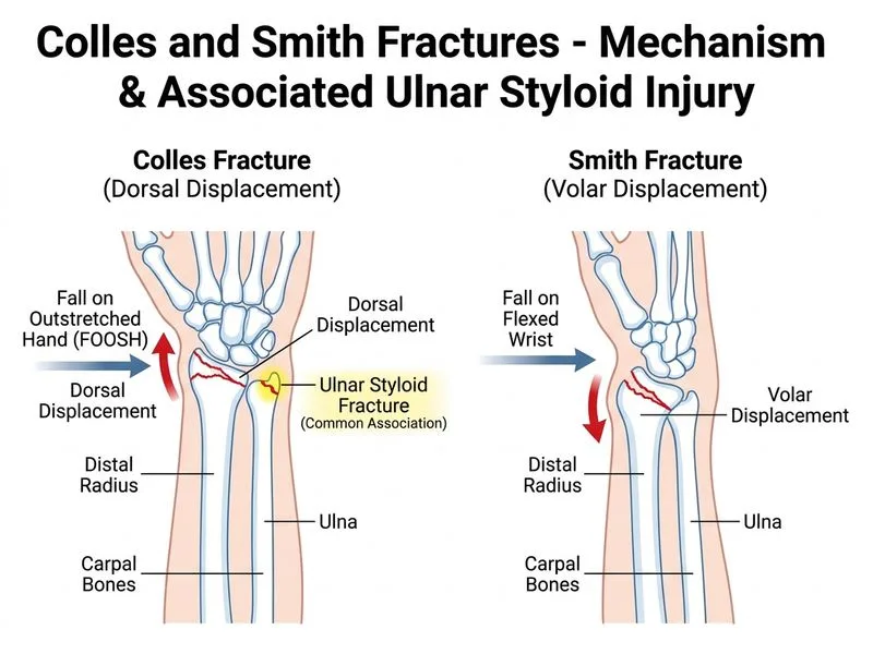 Colles and Smith Fractures diagram