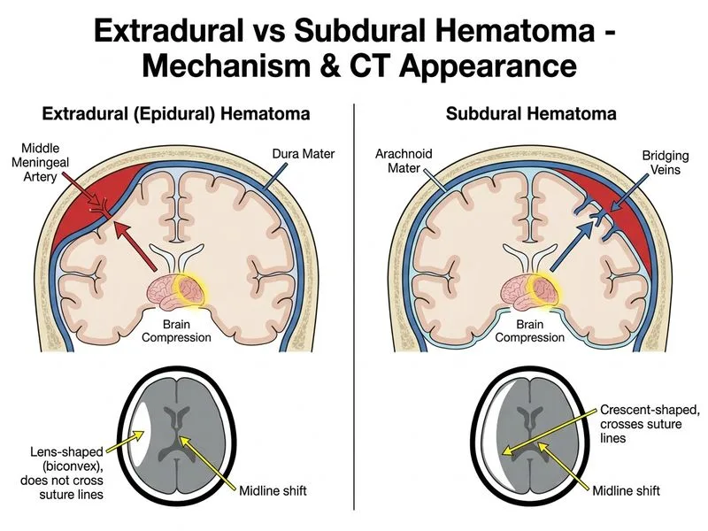 Extradural vs Subdural Hematoma diagram