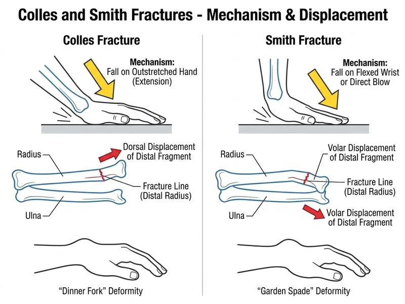 Colles and Smith Fractures diagram