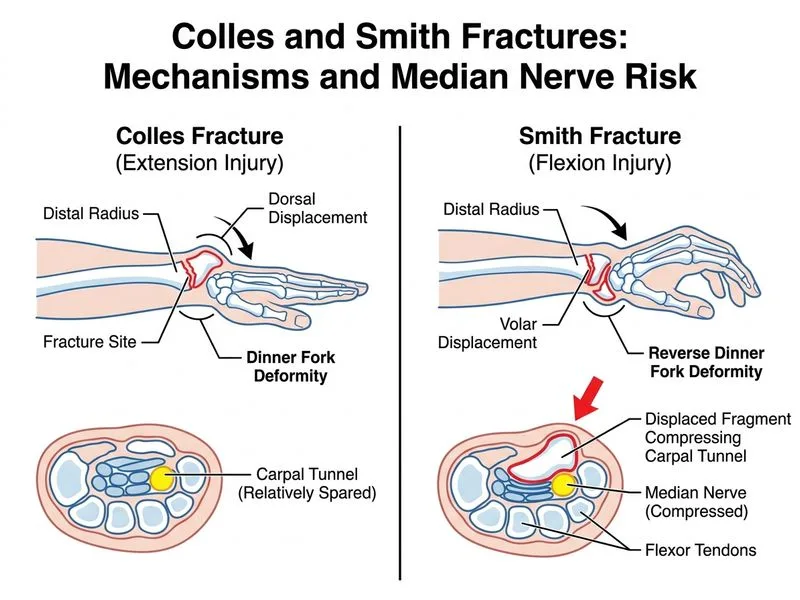 Colles and Smith Fractures diagram