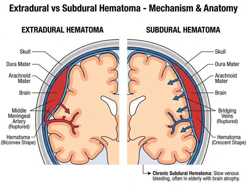 Extradural vs Subdural Hematoma diagram