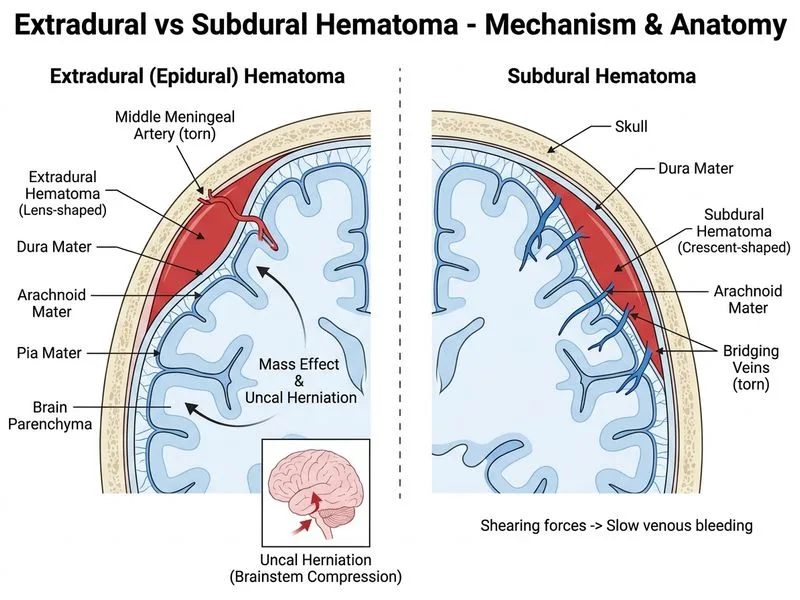 Extradural vs Subdural Hematoma diagram