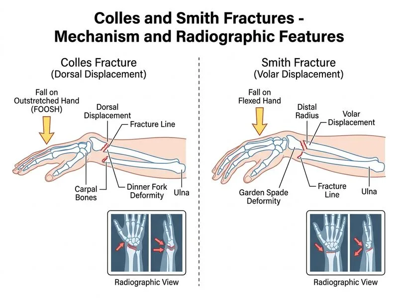 Colles and Smith Fractures diagram