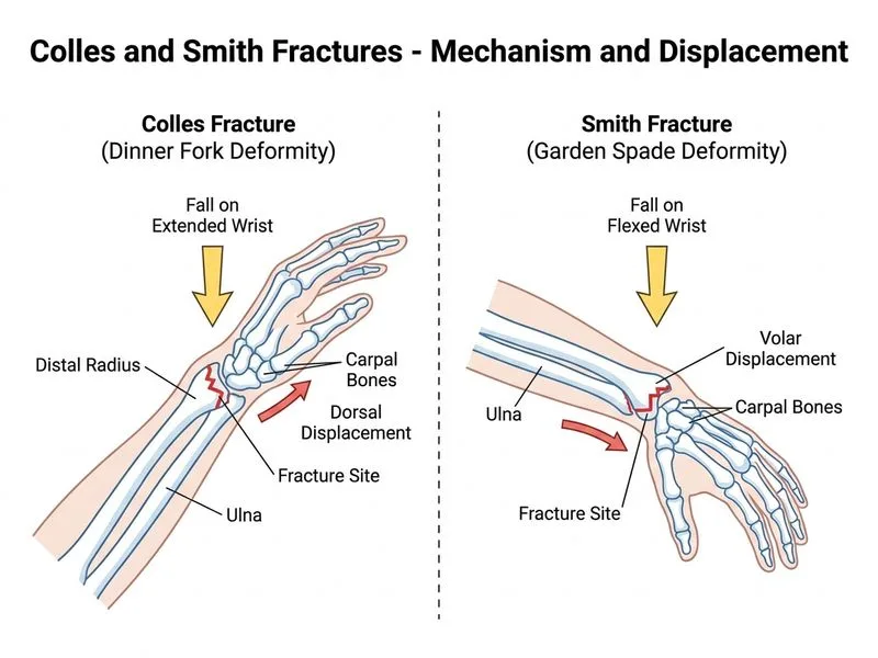 Colles and Smith Fractures diagram