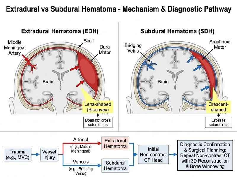 Extradural vs Subdural Hematoma diagram