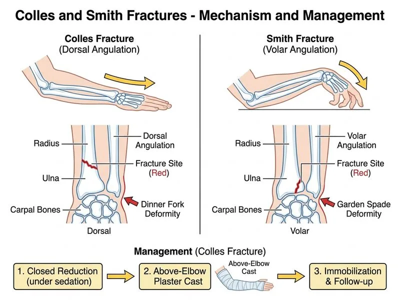 Colles and Smith Fractures diagram