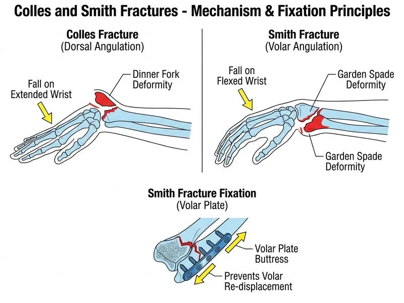 Colles and Smith Fractures diagram