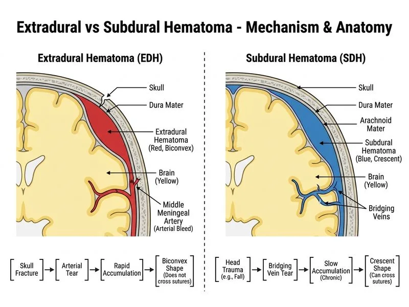 Extradural vs Subdural Hematoma diagram