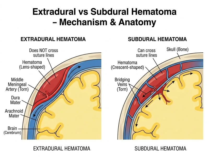 Extradural vs Subdural Hematoma diagram