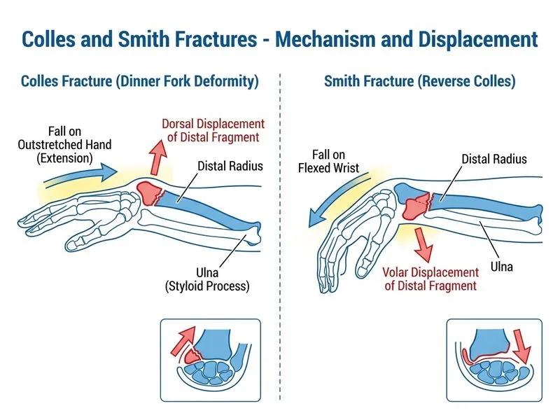 Colles and Smith Fractures diagram