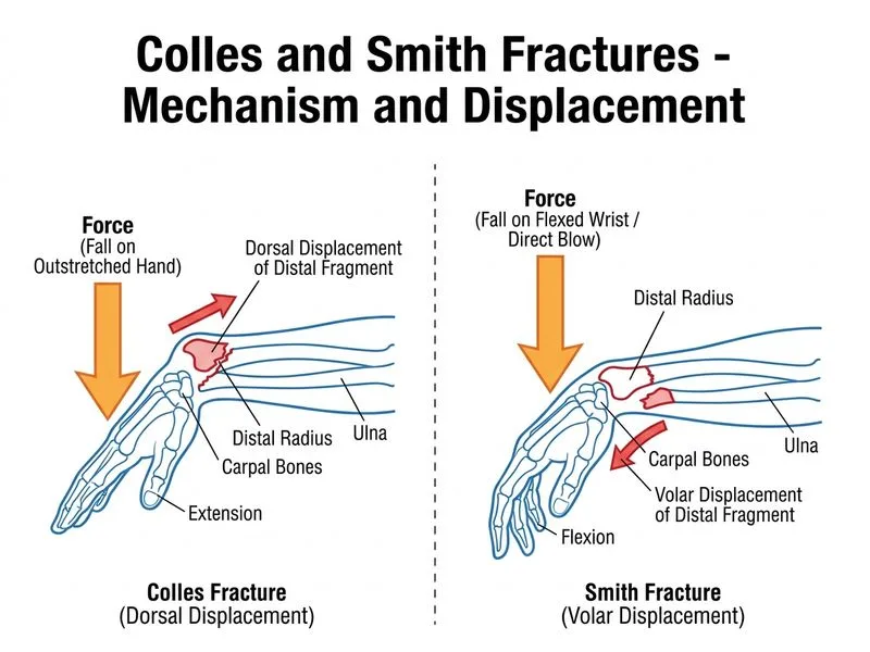 Colles and Smith Fractures diagram