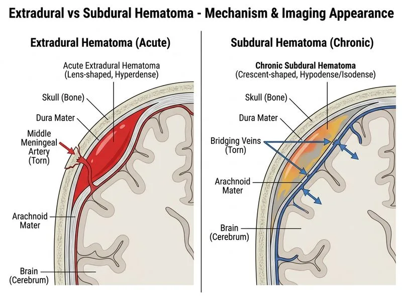Extradural vs Subdural Hematoma diagram