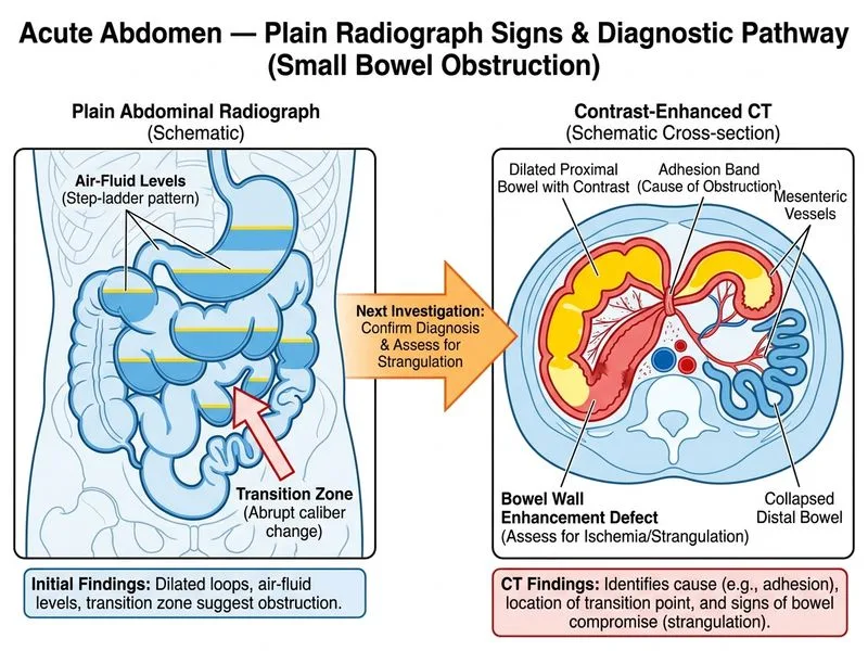 Acute Abdomen — Plain Radiograph Signs diagram