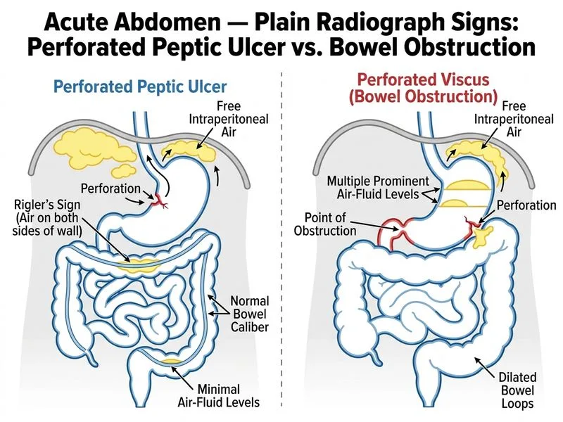 Acute Abdomen — Plain Radiograph Signs diagram