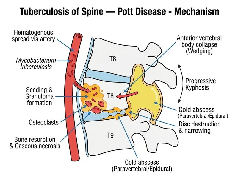 Tuberculosis of Spine — Pott Disease diagram
