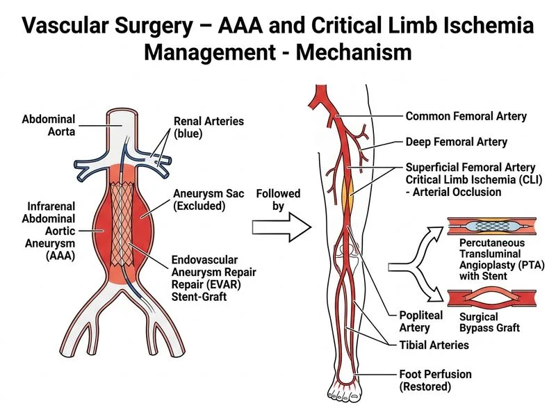 Vascular Surgery – AAA and Critical Limb Ischemia Management diagram