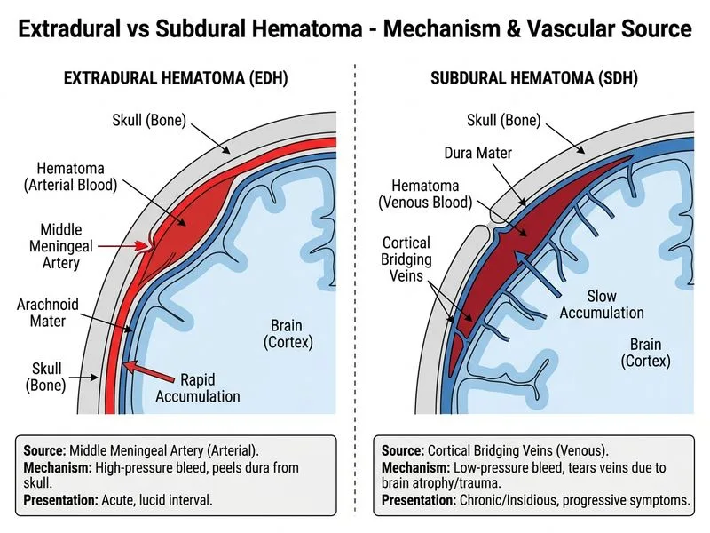 Extradural vs Subdural Hematoma diagram