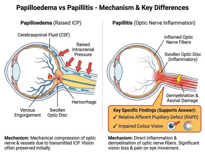 Papilloedema vs Papillitis diagram