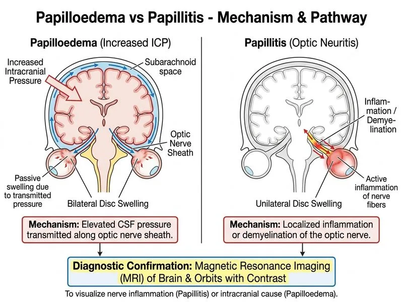 Papilloedema vs Papillitis diagram