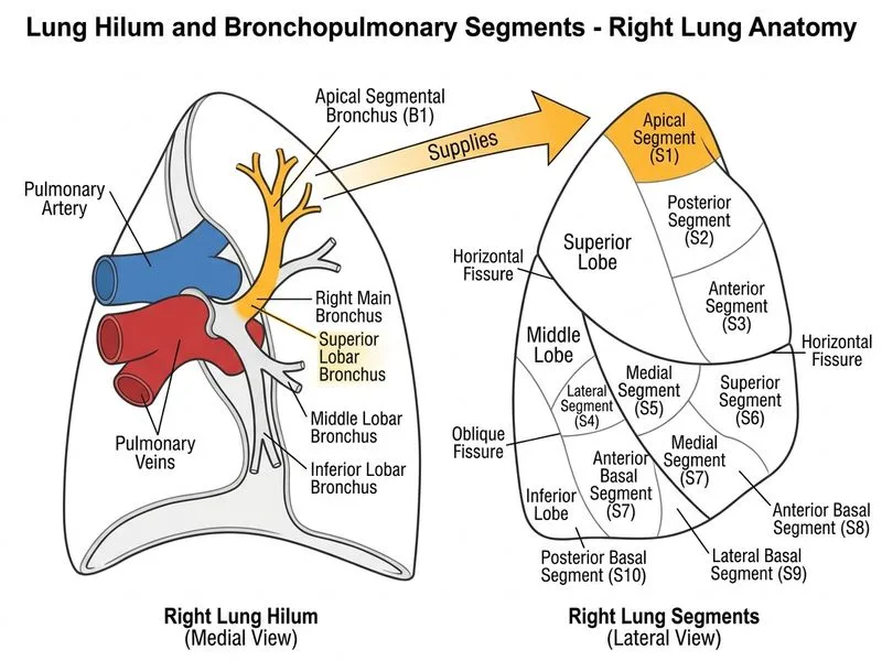 Lung Hilum and Bronchopulmonary Segments diagram