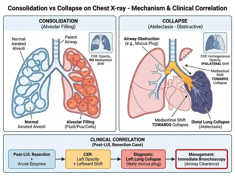 Consolidation vs Collapse on Chest X-ray diagram
