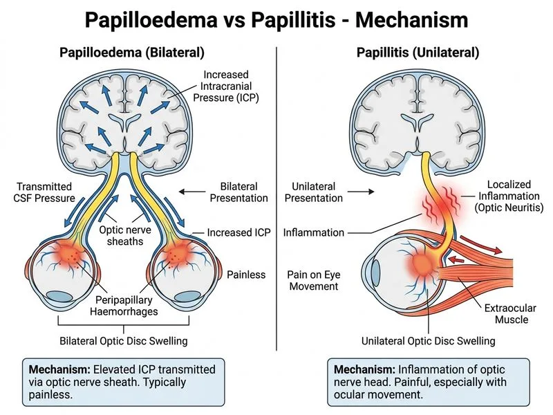 Papilloedema vs Papillitis diagram