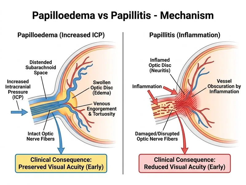 Papilloedema vs Papillitis diagram