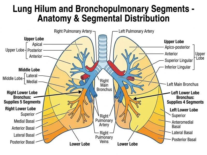 Lung Hilum and Bronchopulmonary Segments diagram