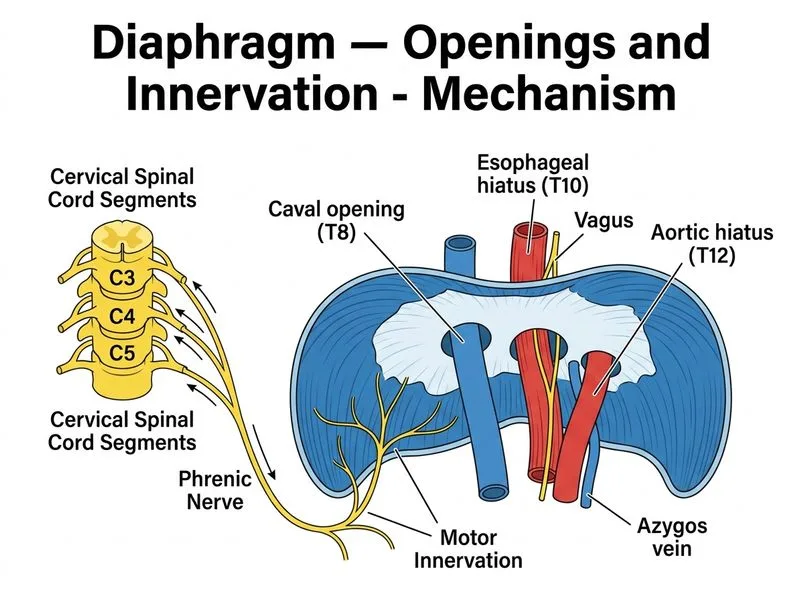 Diaphragm — Openings and Innervation diagram