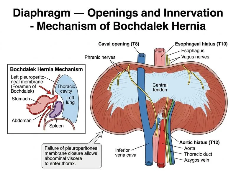 Diaphragm — Openings and Innervation diagram