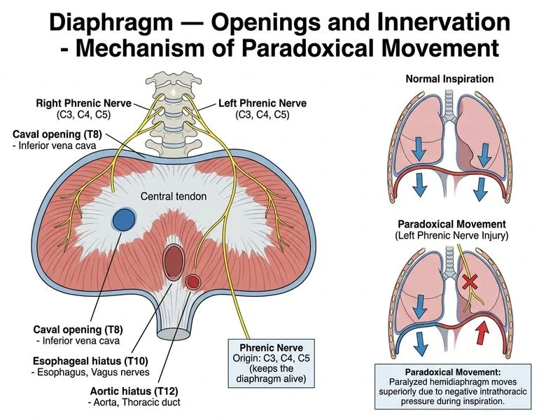 Diaphragm — Openings and Innervation diagram