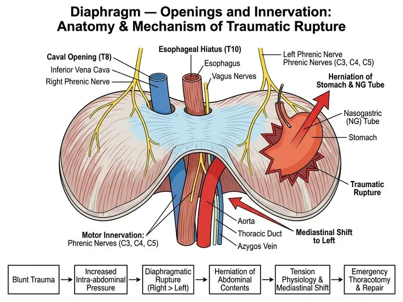 Diaphragm — Openings and Innervation diagram