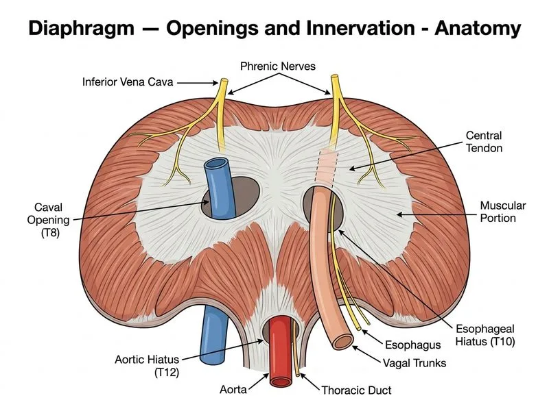 Diaphragm — Openings and Innervation diagram
