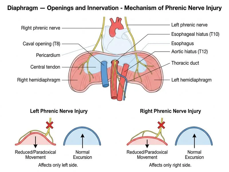 Diaphragm — Openings and Innervation diagram