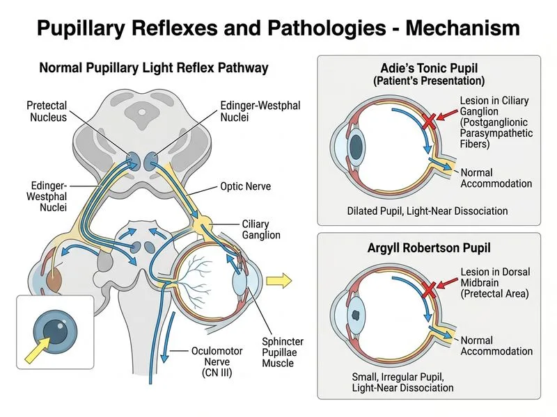 Pupillary Reflexes and Pathologies diagram