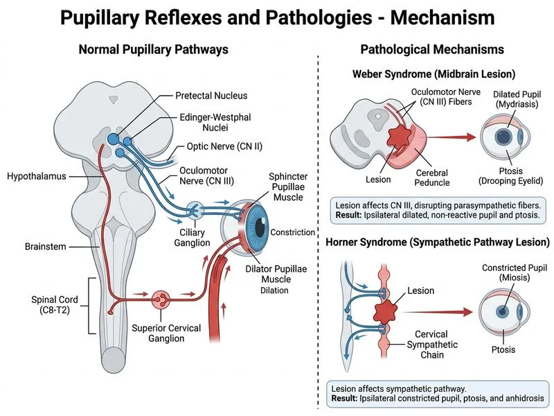 Pupillary Reflexes and Pathologies diagram