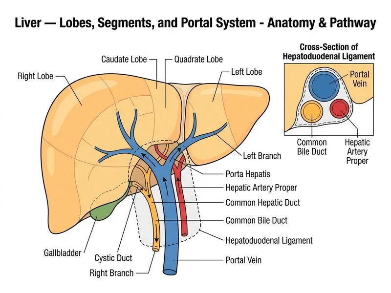 Liver — Lobes, Segments, and Portal System diagram