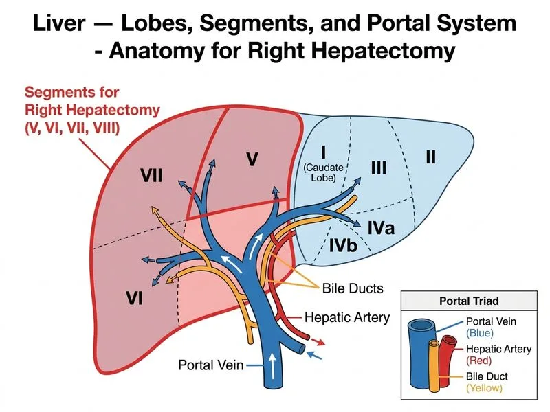 Liver — Lobes, Segments, and Portal System diagram