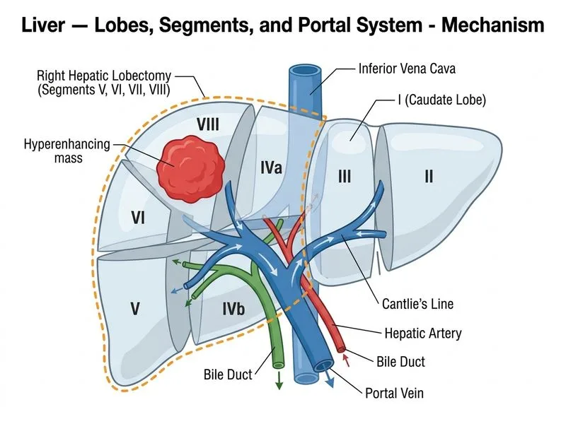 Liver — Lobes, Segments, and Portal System diagram