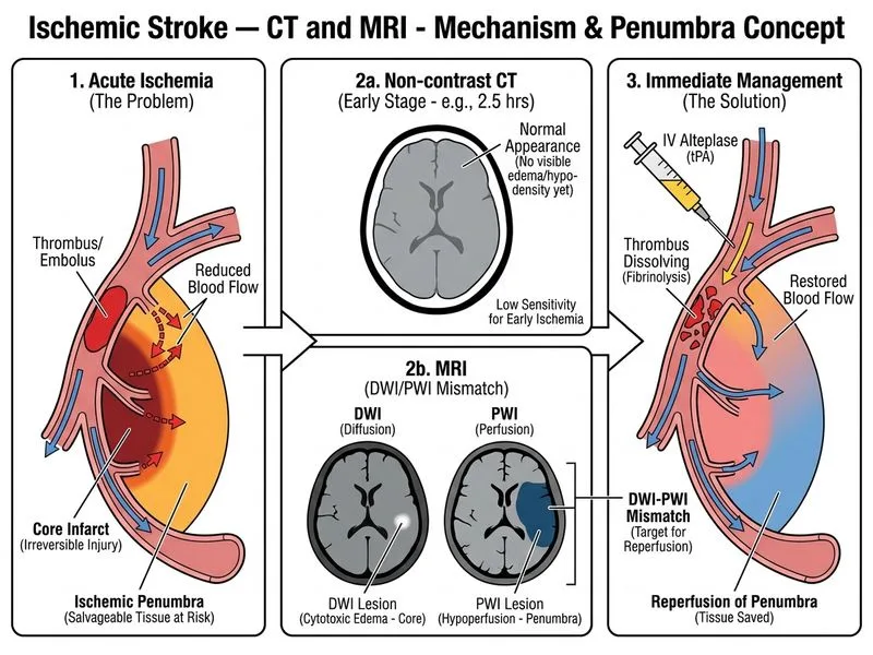 Ischemic Stroke — CT and MRI diagram