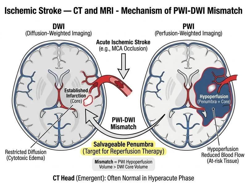 Ischemic Stroke — CT and MRI diagram