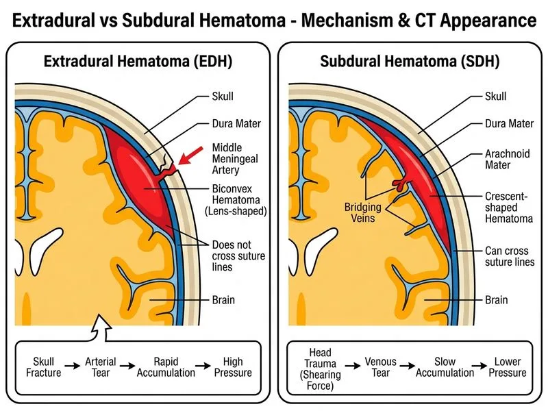Extradural vs Subdural Hematoma diagram